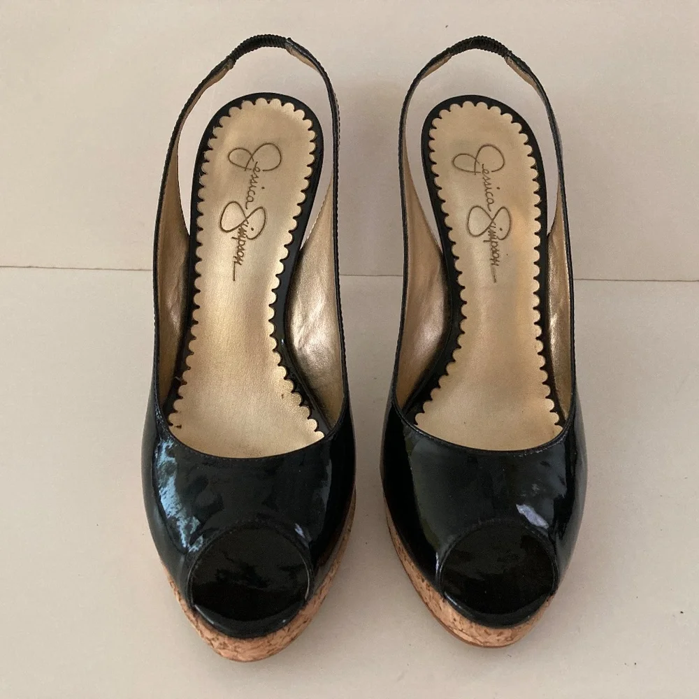 Jessica Simpson Black Patent Leather Slingback Heels/7 1/2B/EXCELLENT CONDITION!